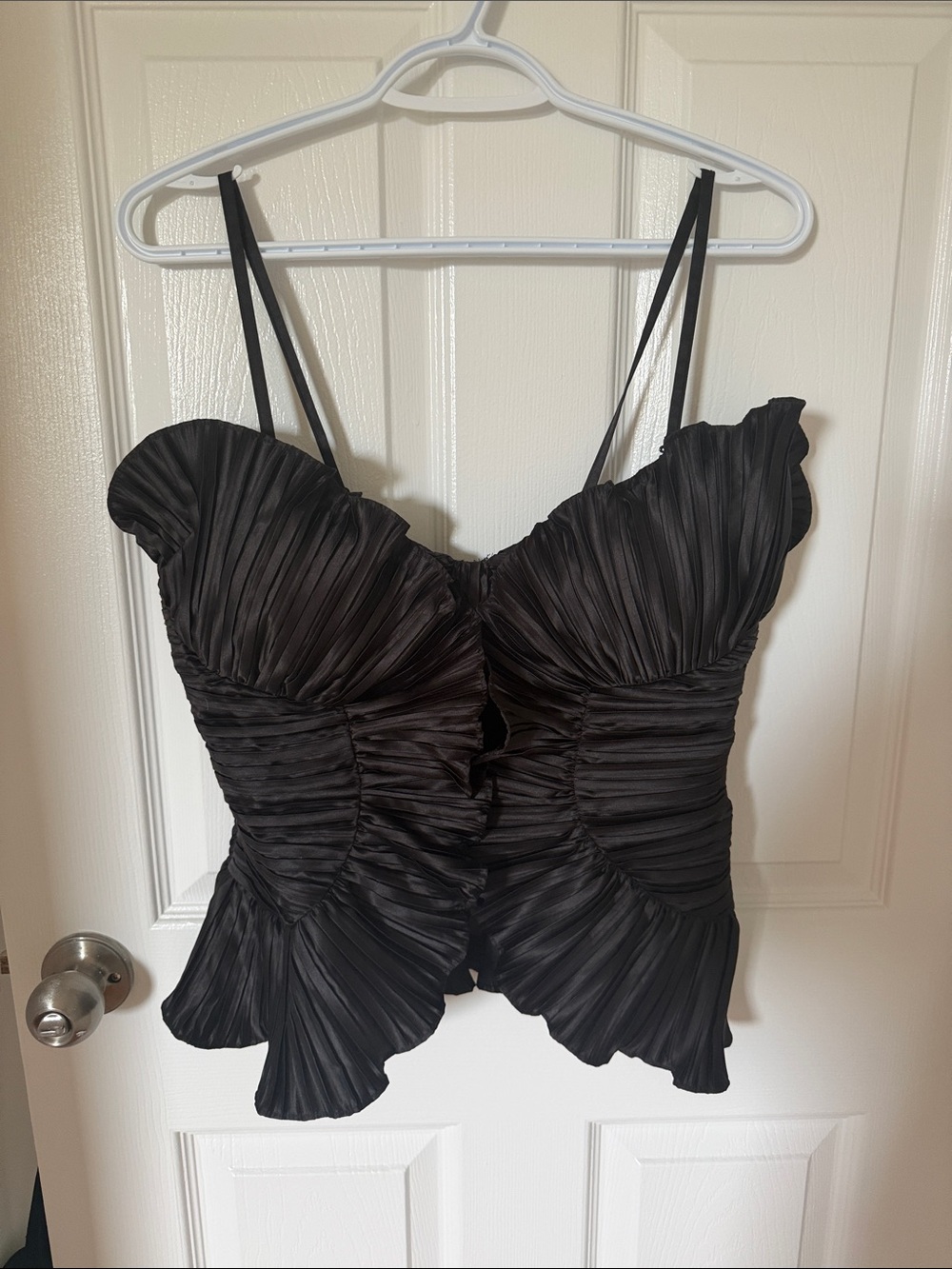 Black Pleated Ruffle Cami Top